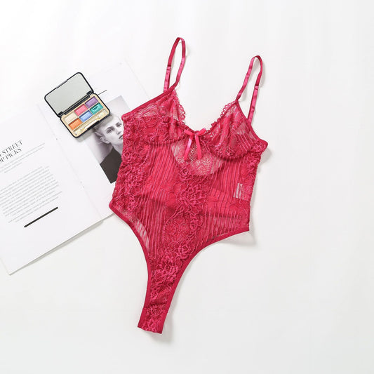 Playful lace one-piece lingerie pajamas