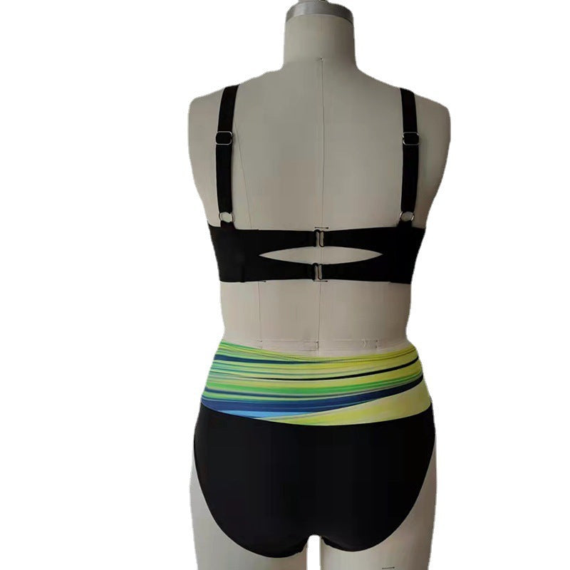 Striped tie-dye cutout high waist bikini sets