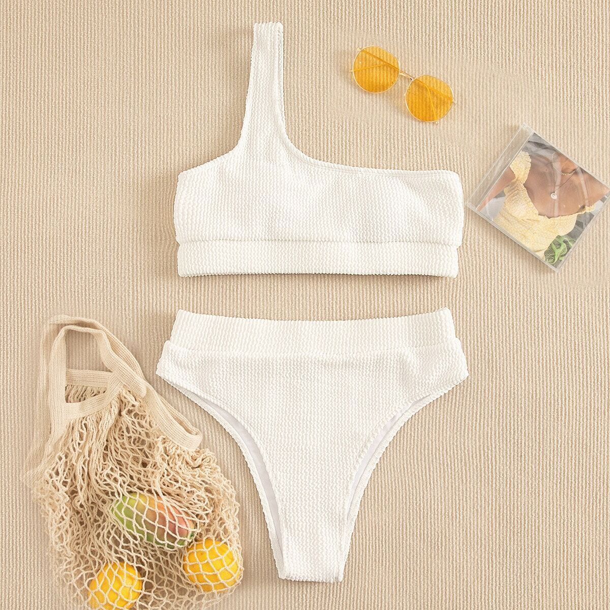 Sensual one-shoulder solid bikinis