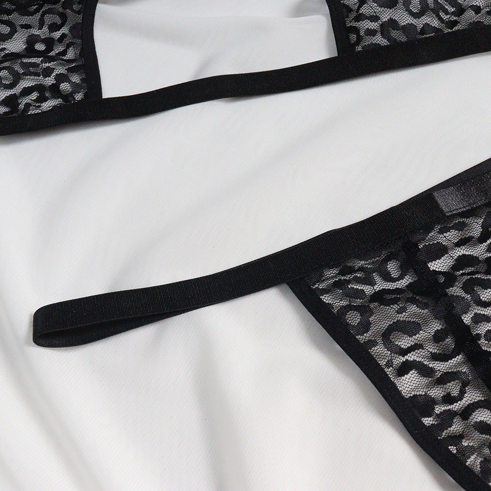 Leopard-print sexy lingerie with lace and mesh