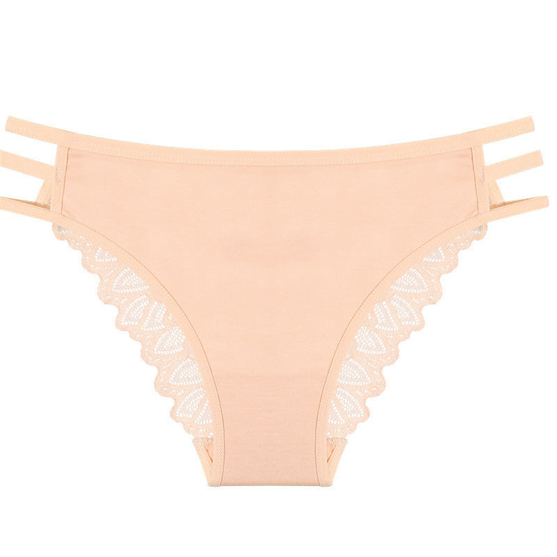 Low-waist lace cotton underwear with delicate stitching