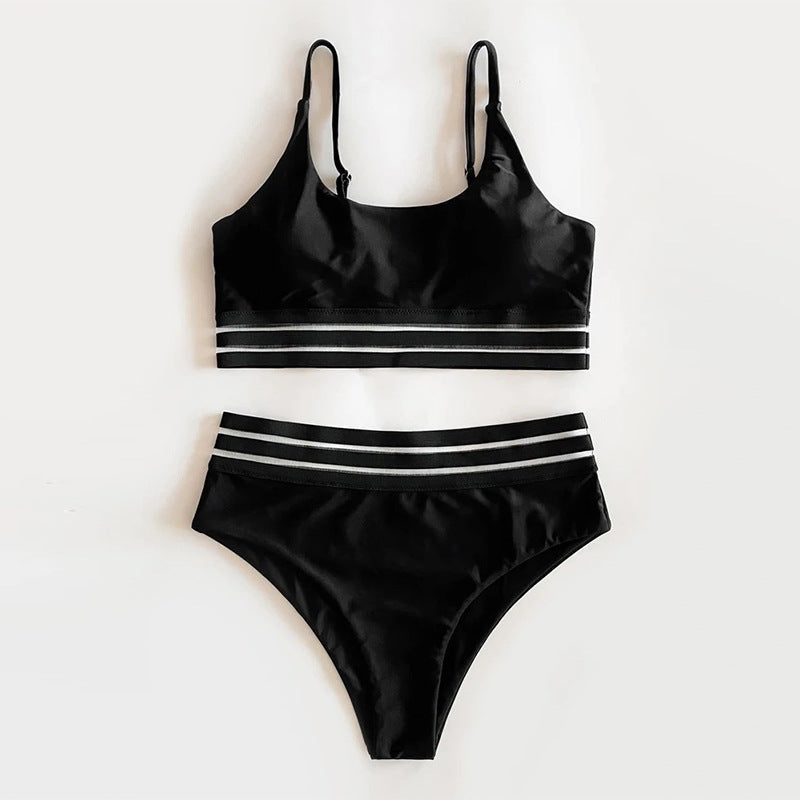 Solid color two-piece suspender bikinis