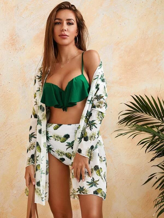 Three-piece cross mesh split bikini sets