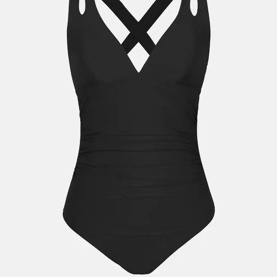 Triangle solid color cross-strap one-piece bikinis