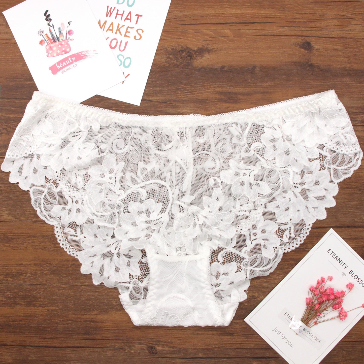 Seamless lace underwear with sheer mesh