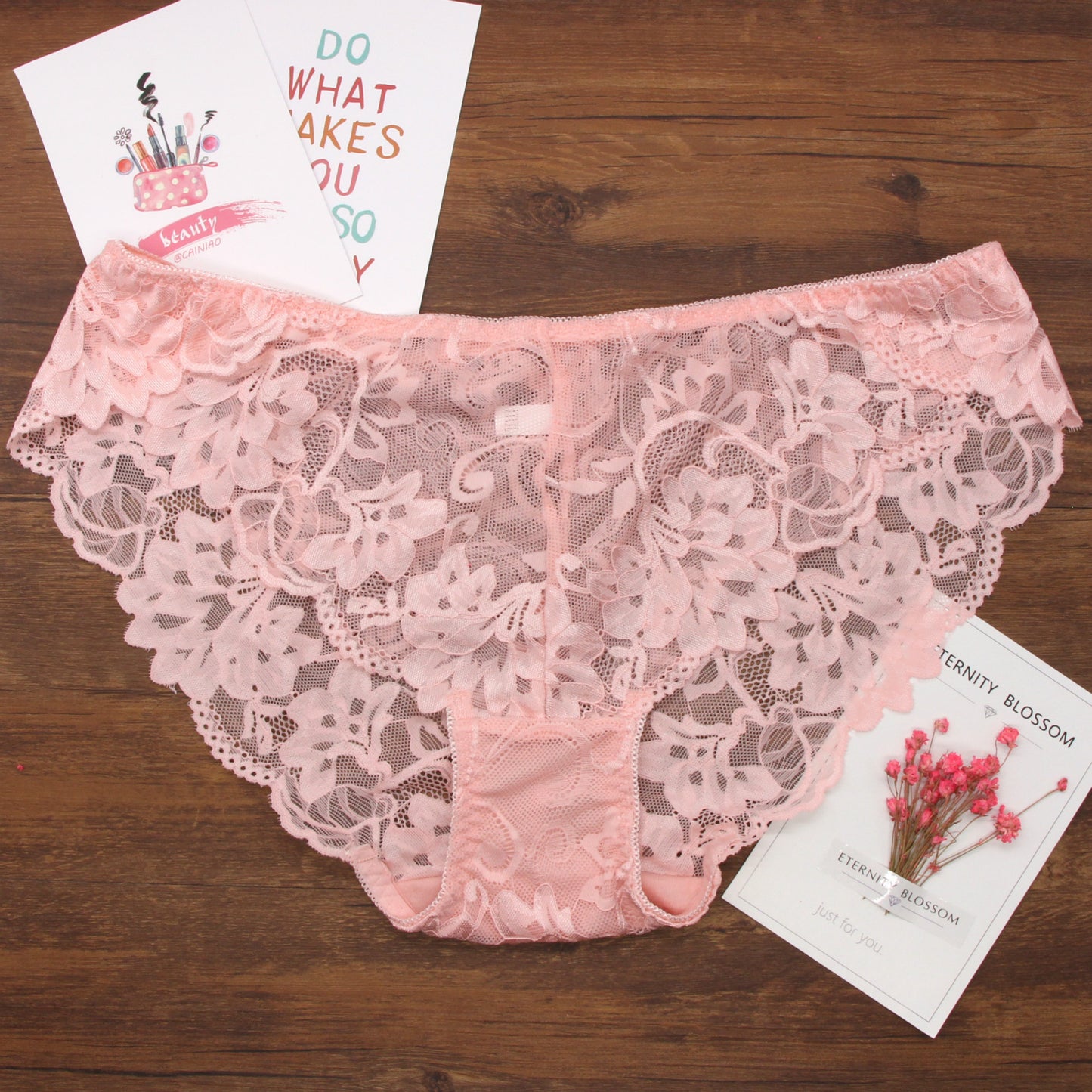 Seamless lace underwear with sheer mesh
