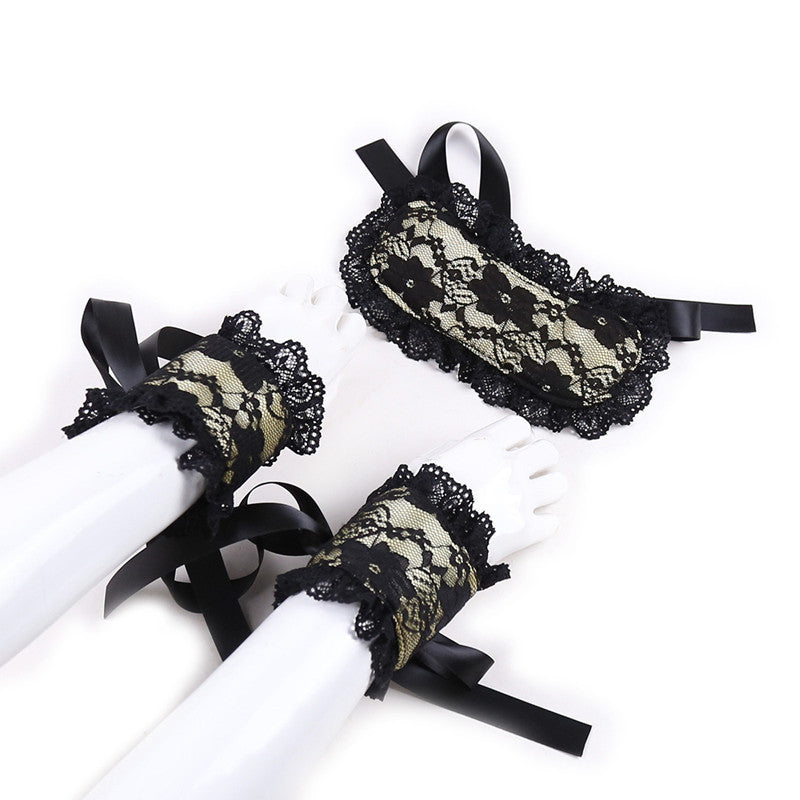 Sexy lingerie lace blindfold and handcuffs three-piece sets