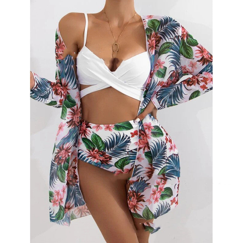 Exclusive mesh split three-piece bikinis