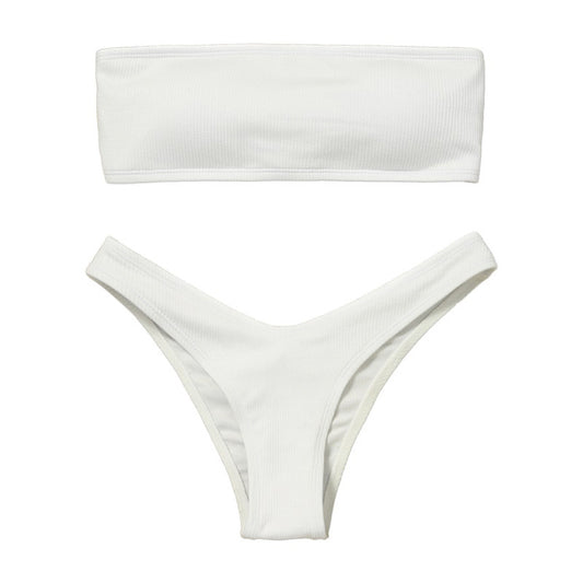Tube top solid color leaky back split bikini sets