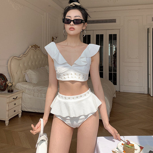 Ruffled gathered sexy backless high waist bikinis