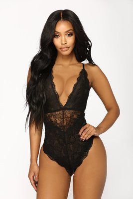 Erotic black lace-up one-piece lingerie