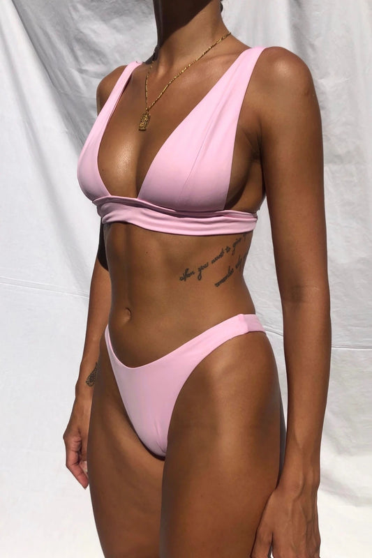 High waist split solid color sexy bikinis