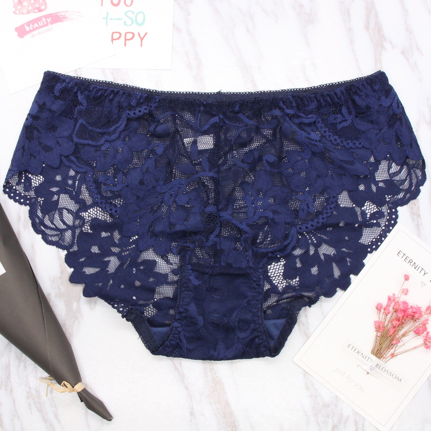 Seamless lace underwear with sheer mesh