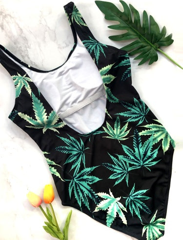 Chic leaf print bikini set
