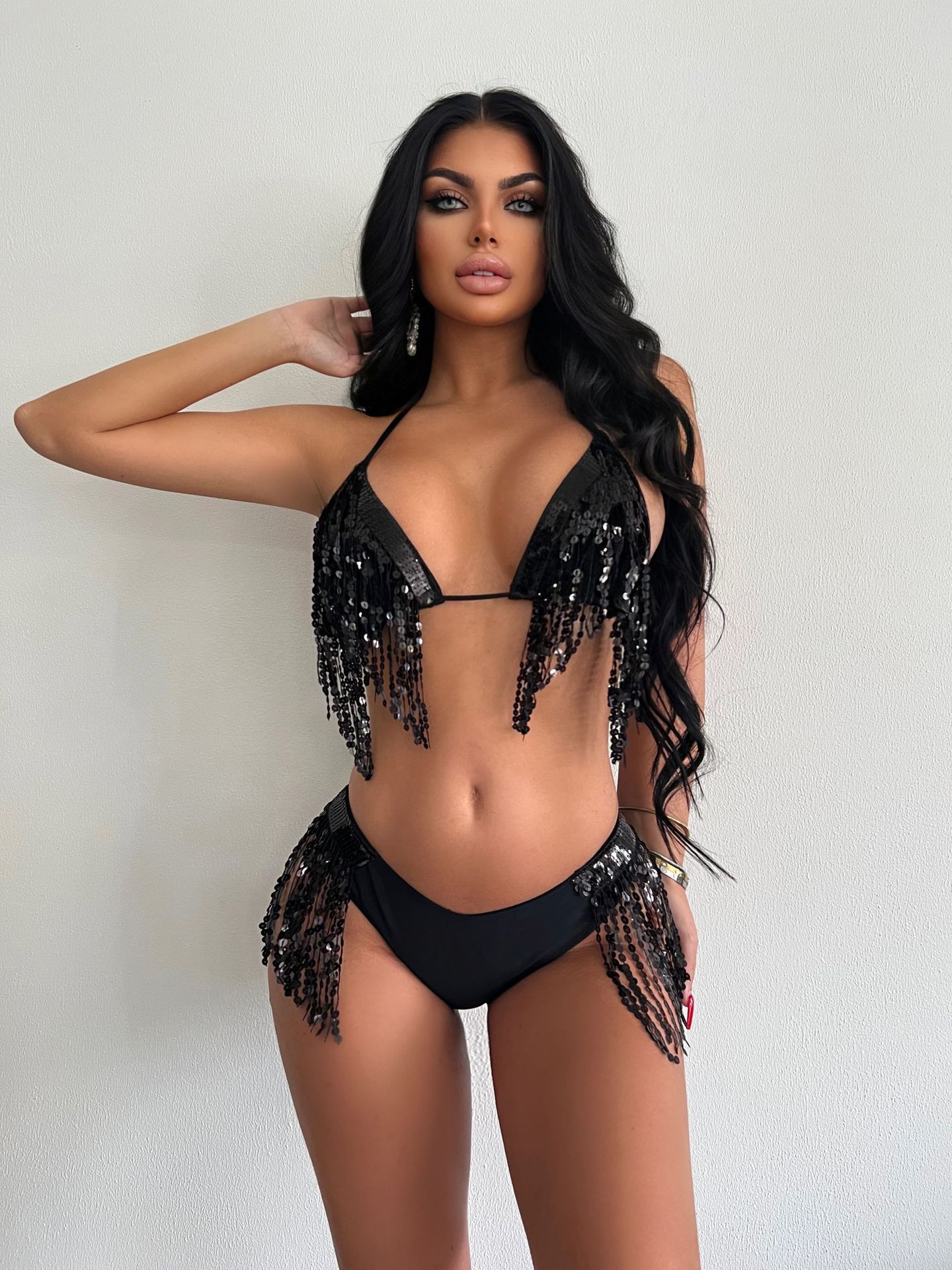 Black paillette tassel bikini ball party costumes