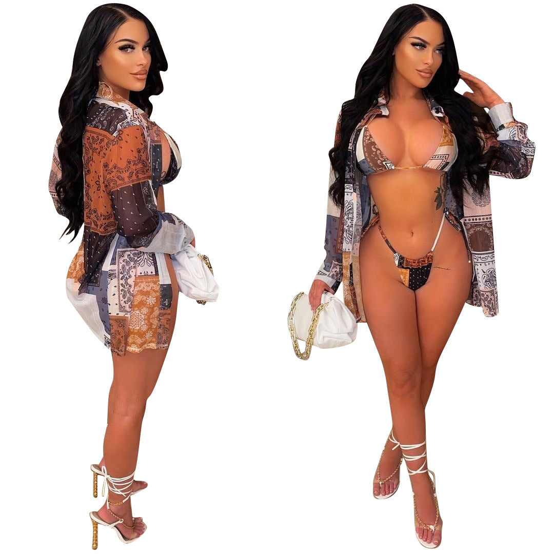 Outdoor sports cape three-piece bikini sets
