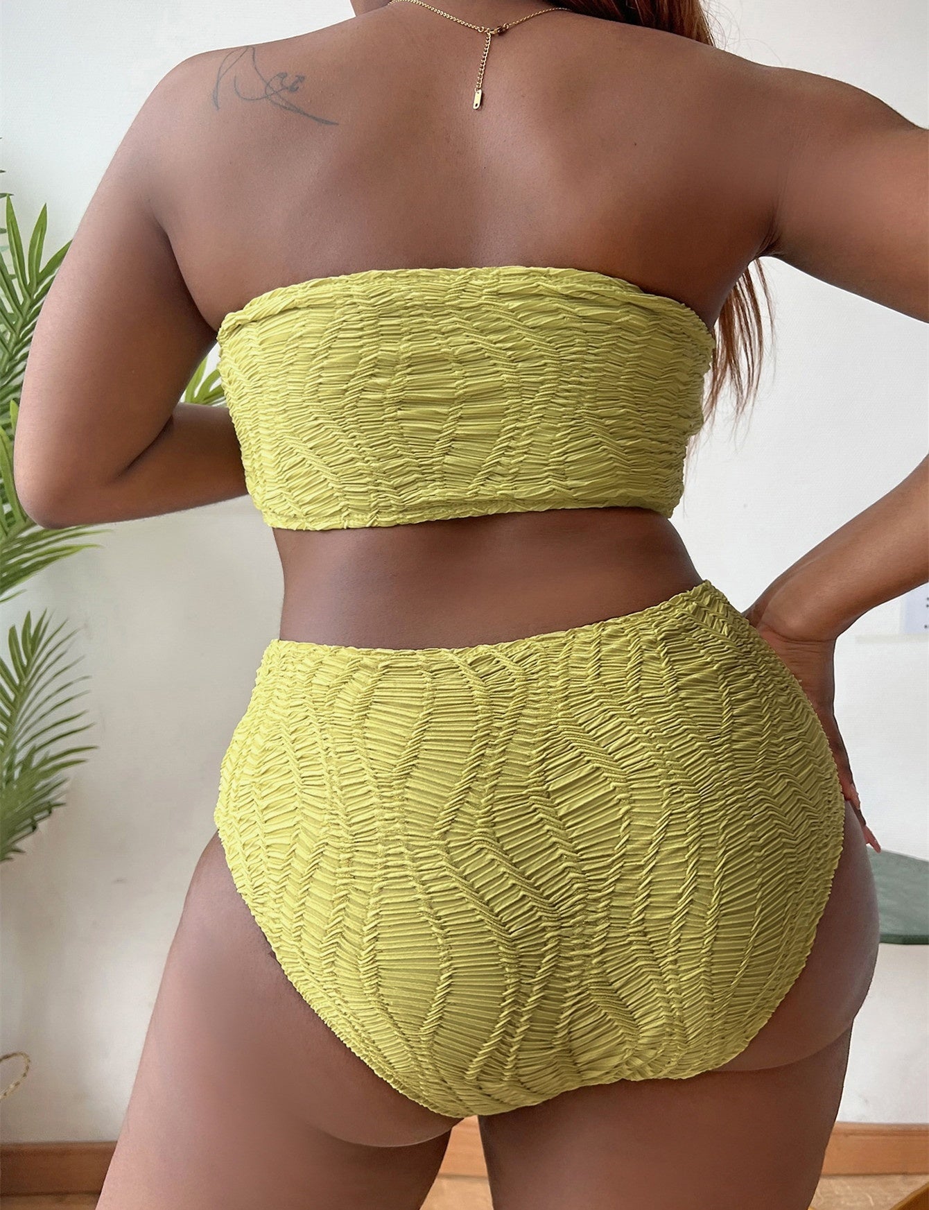 Chic pure-color tube-top plus-size bikinis