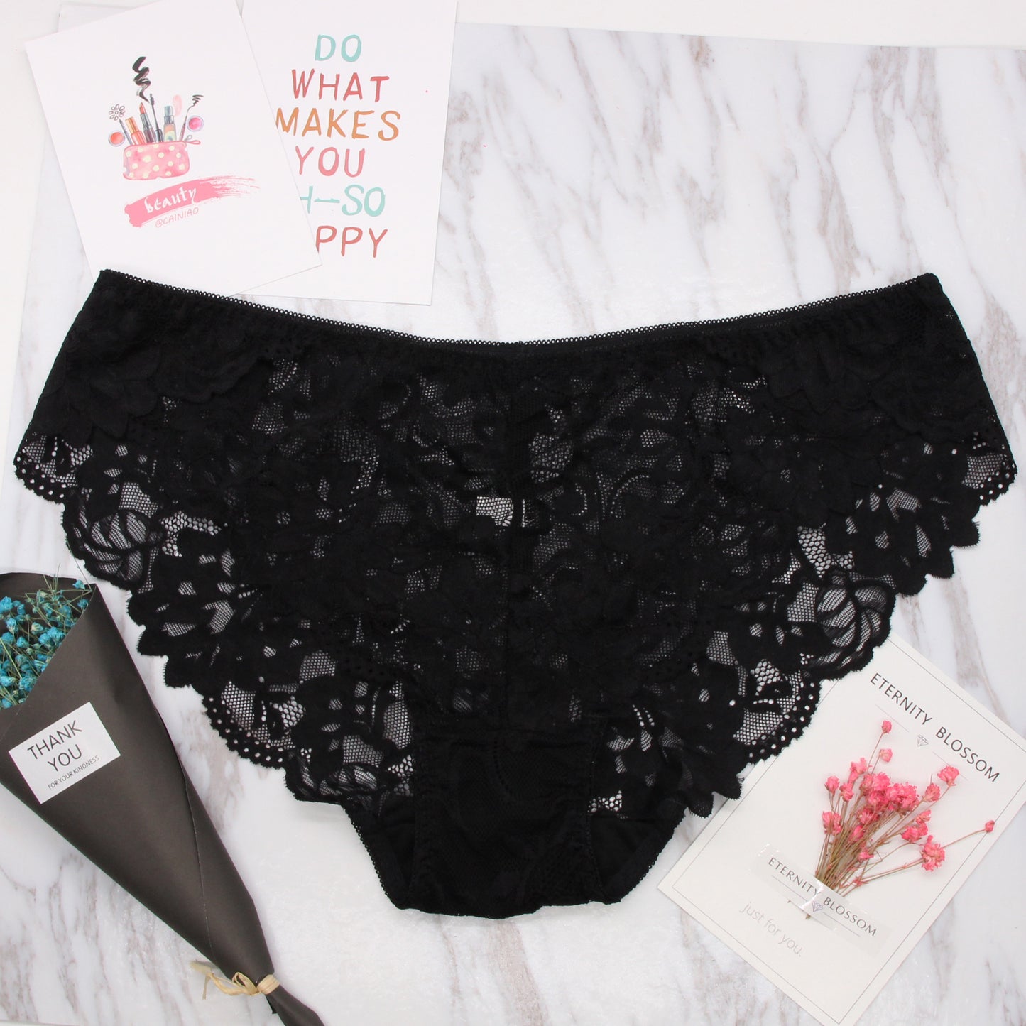 Seamless lace underwear with sheer mesh