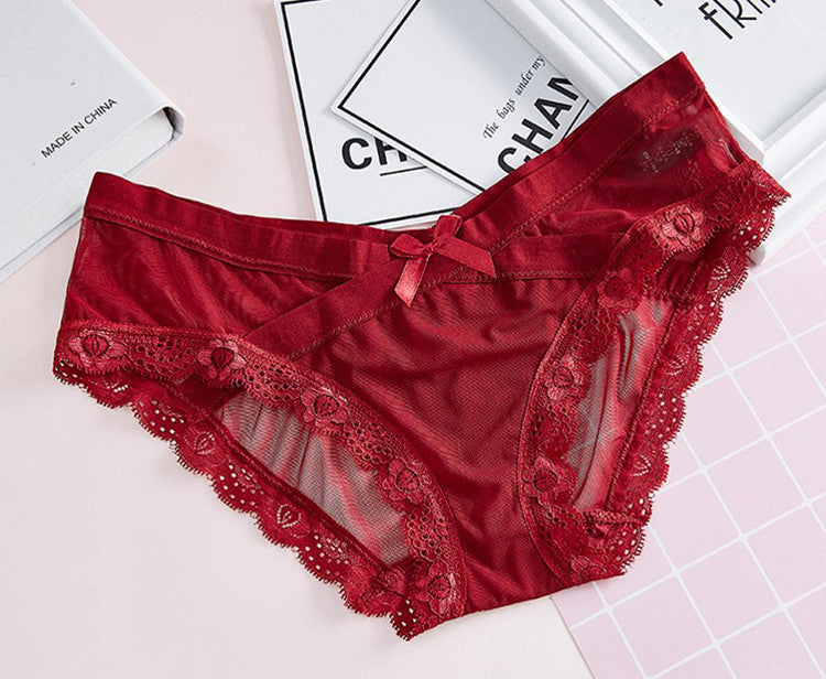 Seamless lace underwear with mesh cutouts