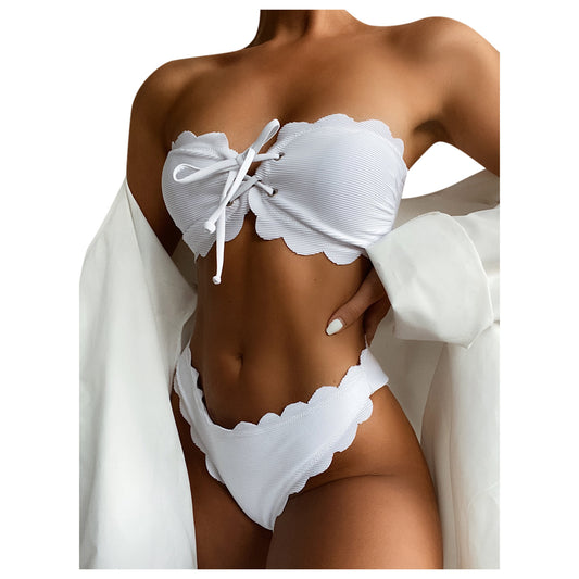 Tube top high waist split bikini sets