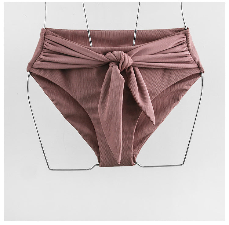 Bubble sleeve lace-up bow split bikini sets