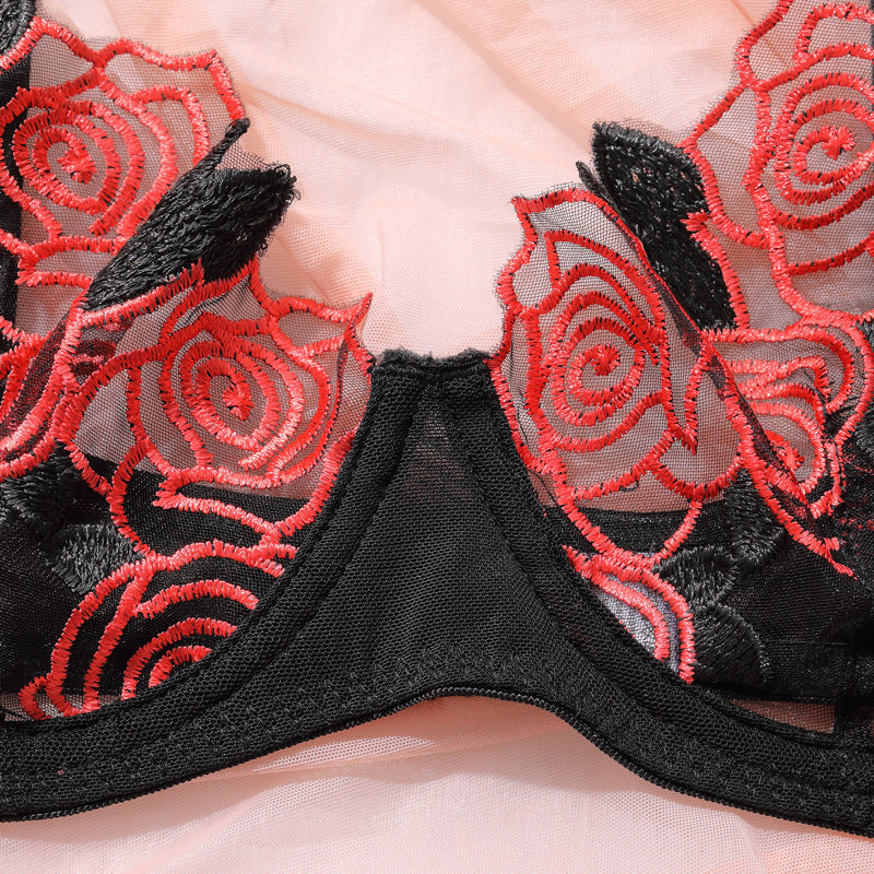 Rose embroidery mesh garter three-piece sets