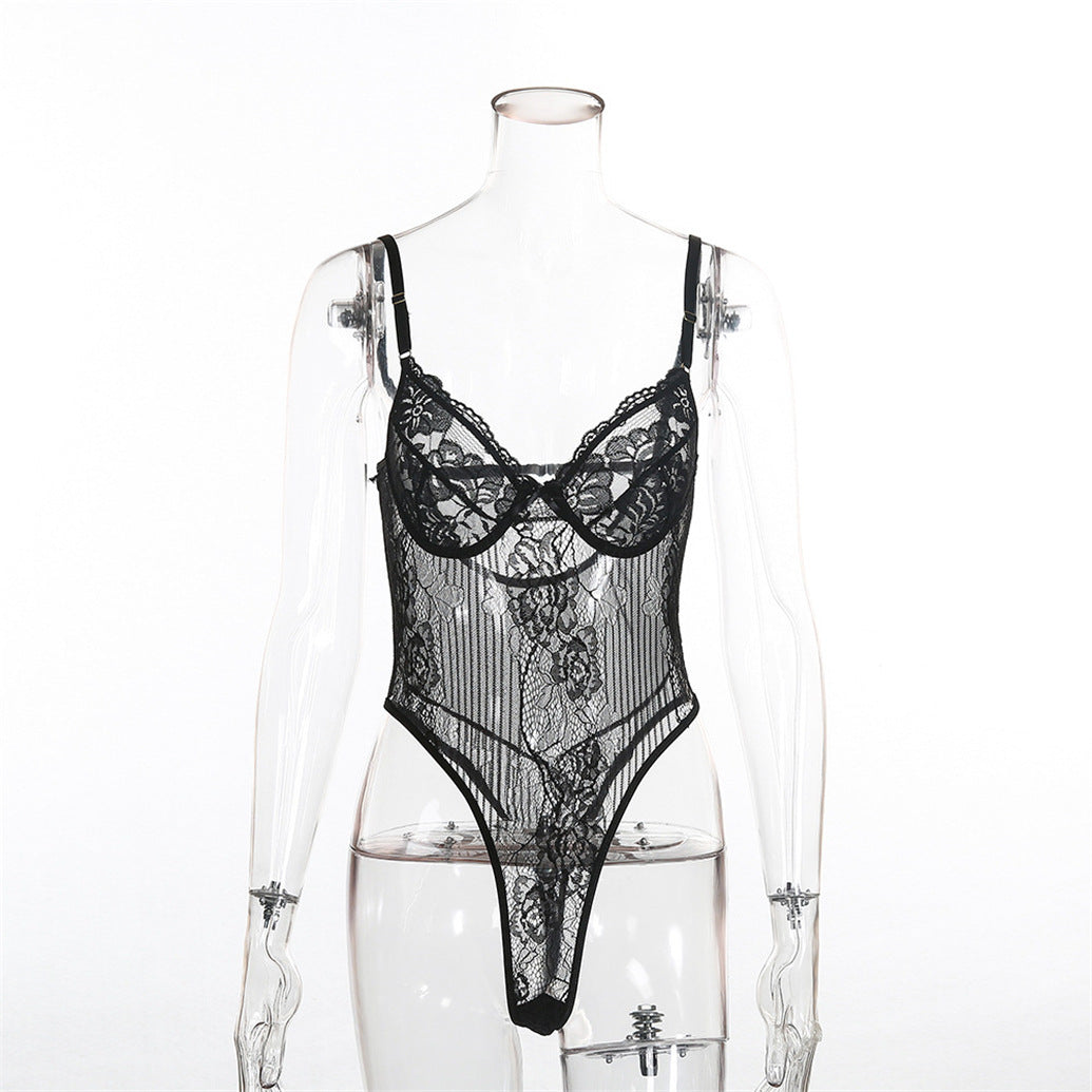 Playful lace one-piece lingerie pajamas