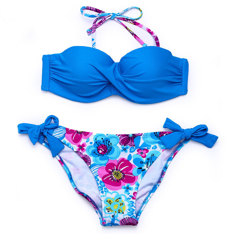 Elegant solid color patchwork push-up bikini sets