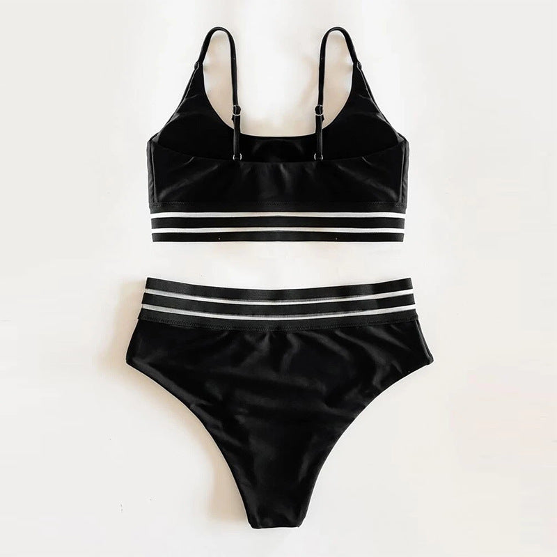 Solid color two-piece suspender bikinis