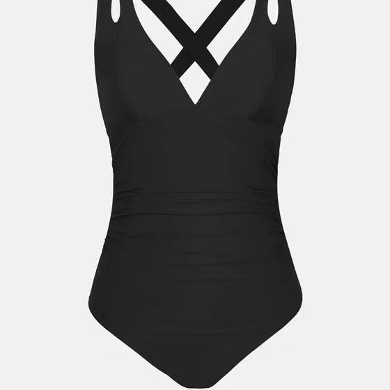Triangle solid color cross-strap one-piece bikinis