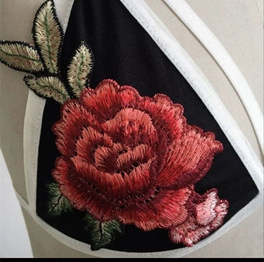 Rose embroidery lace bra set