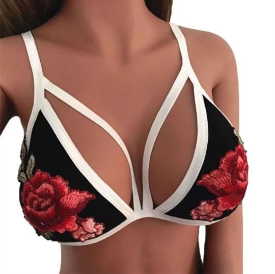 Rose embroidery lace bra set