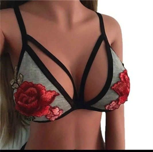 Rose embroidery lace bra set
