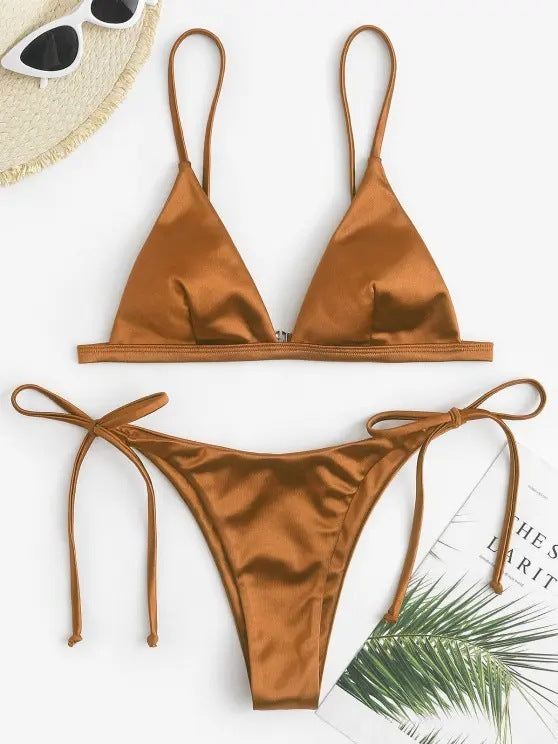 Elegant hanging-neck three-point bikinis