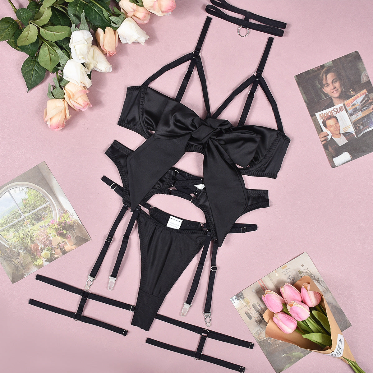 Bow tie hot lingerie four-piece sets