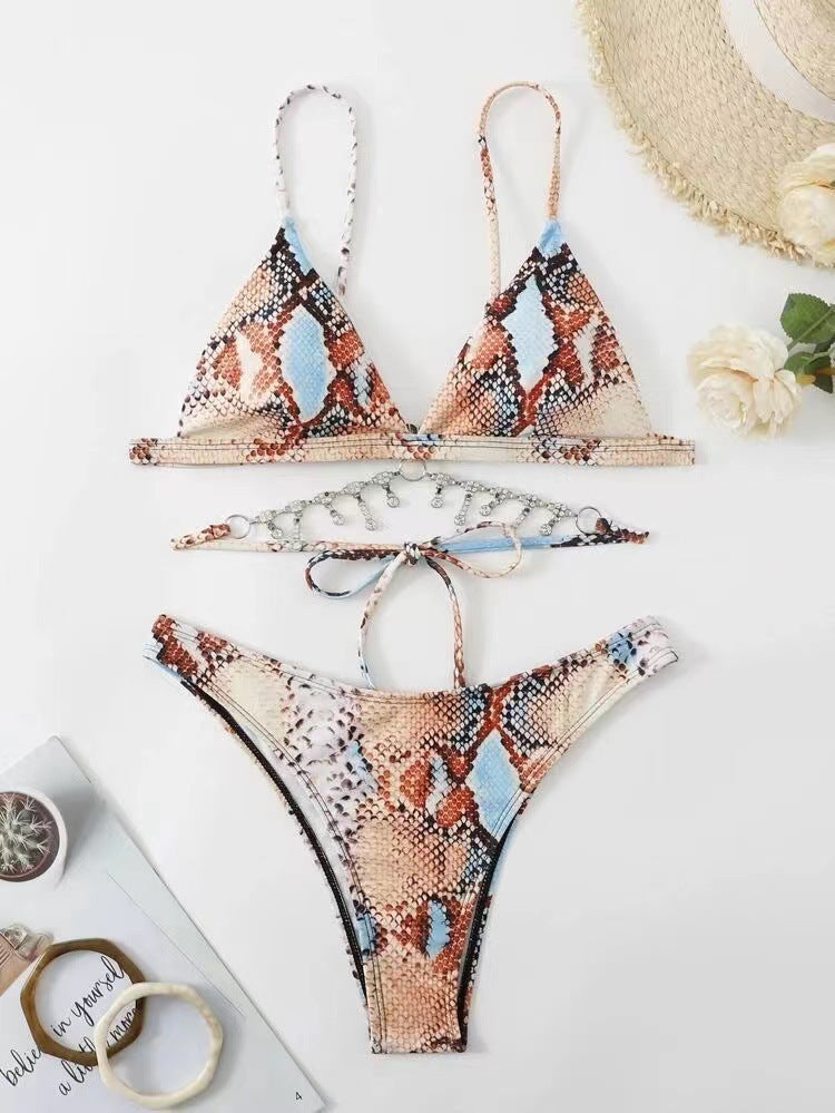 Alluring split bikinis with chic shoulder straps