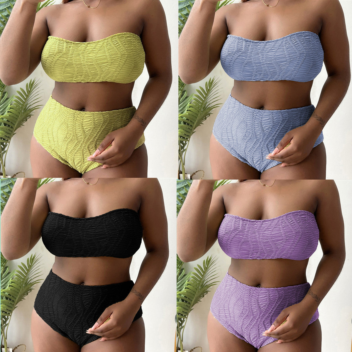 Chic pure-color tube-top plus-size bikinis