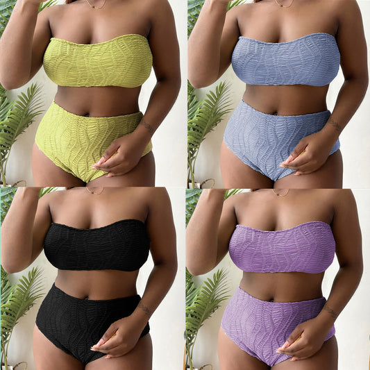Chic pure-color tube-top plus-size bikinis