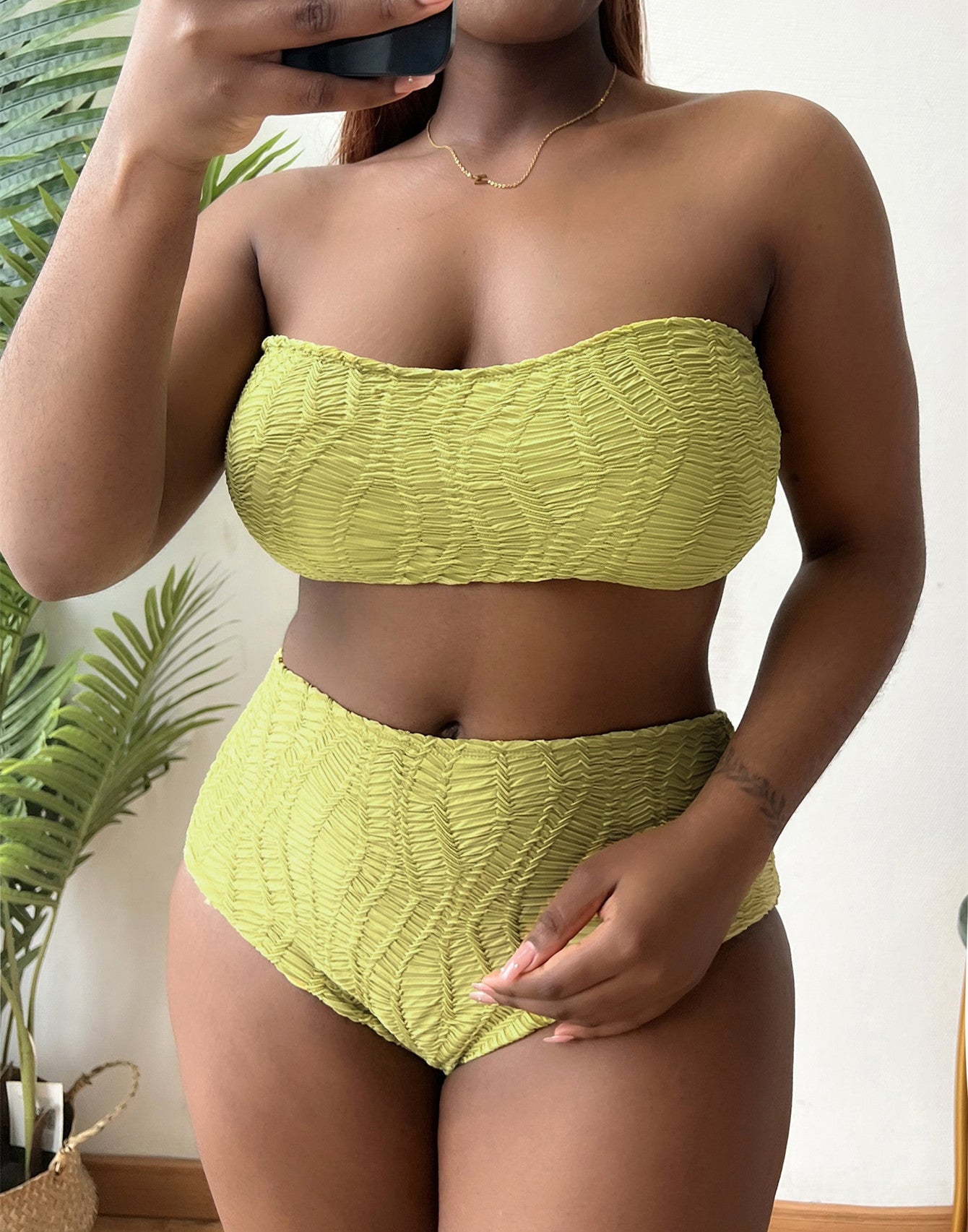 Chic pure-color tube-top plus-size bikinis