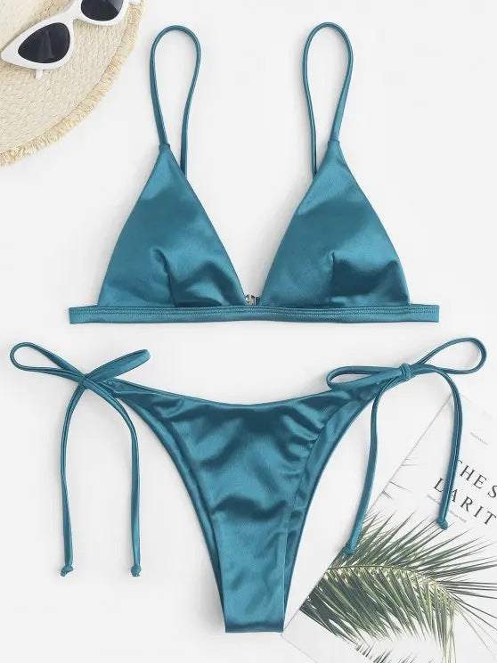 Elegant hanging-neck three-point bikinis
