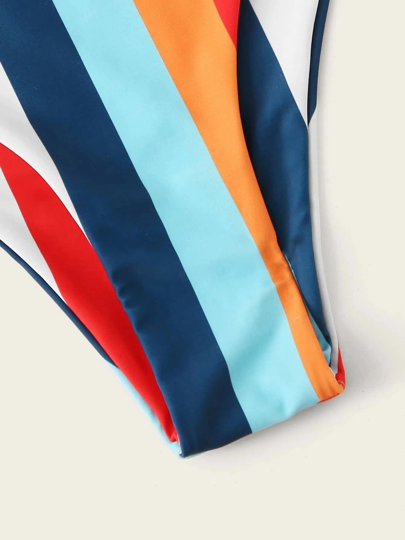 Rainbow striped high waist split bikini sets