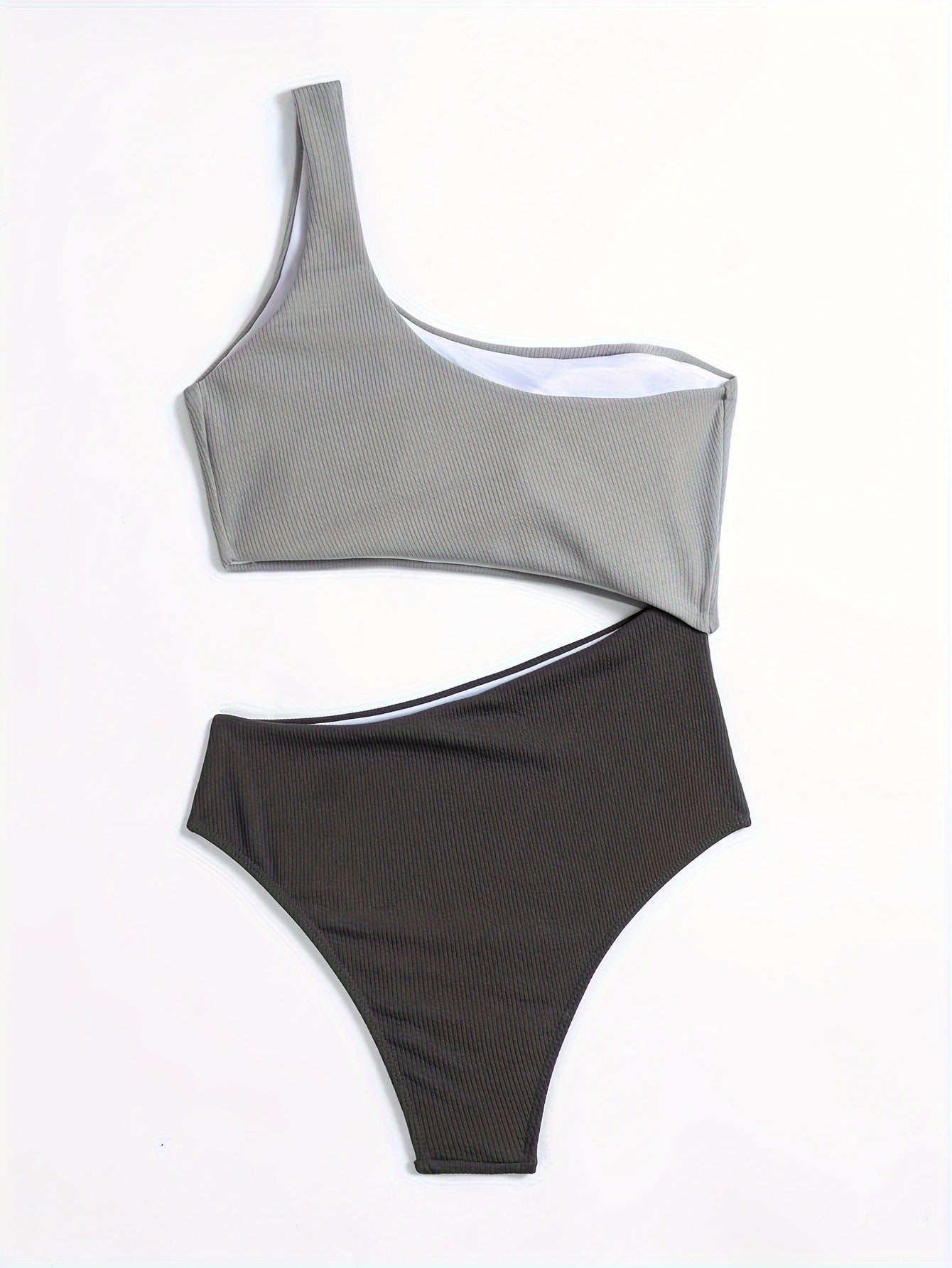 Vibrant color-matched one-shoulder bikinis