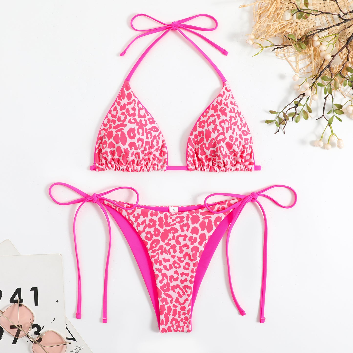Nylon duplex printing lace up split bikinis