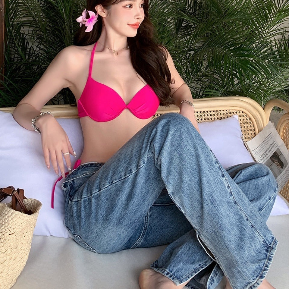 Romantic pink rose red bikinis with steel support