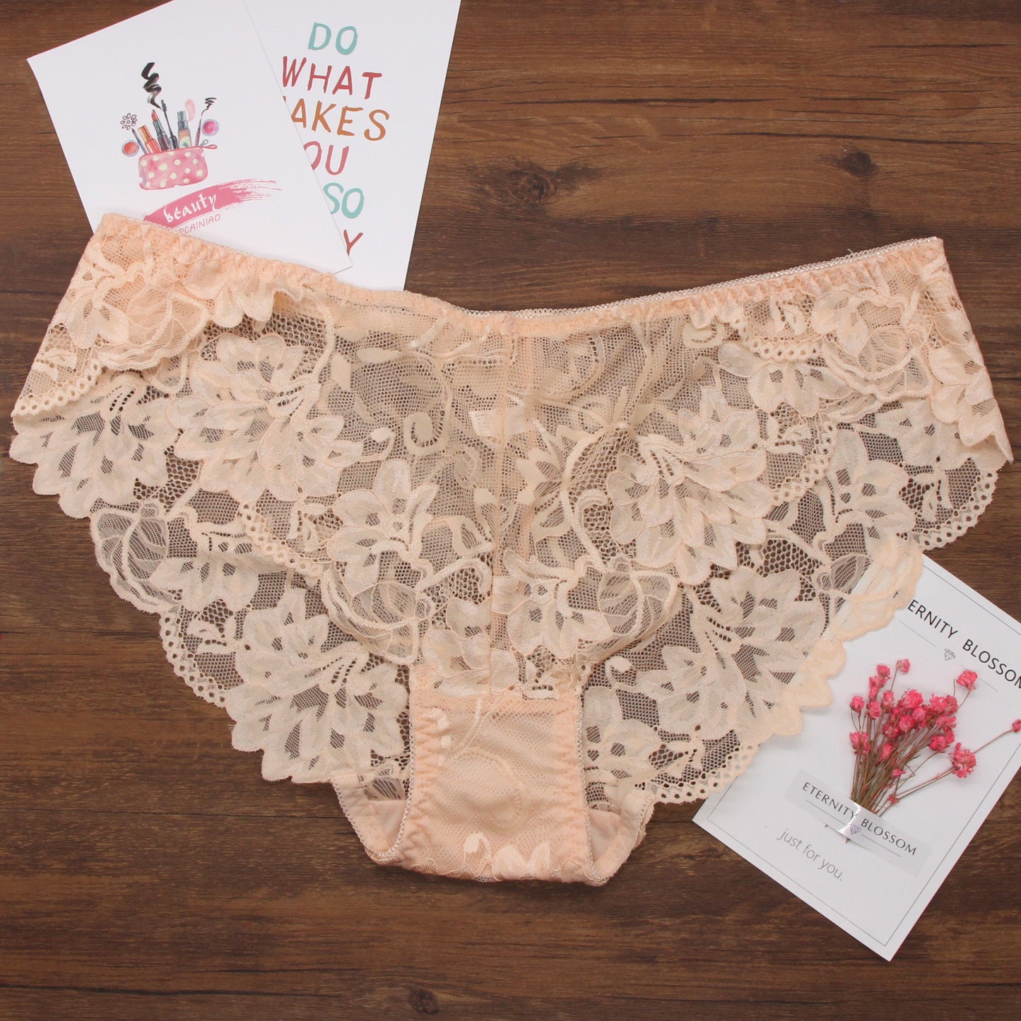 Seamless lace underwear with sheer mesh