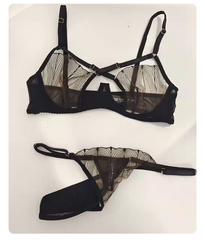 Cross-strap lingerie sets with hollow-out bras