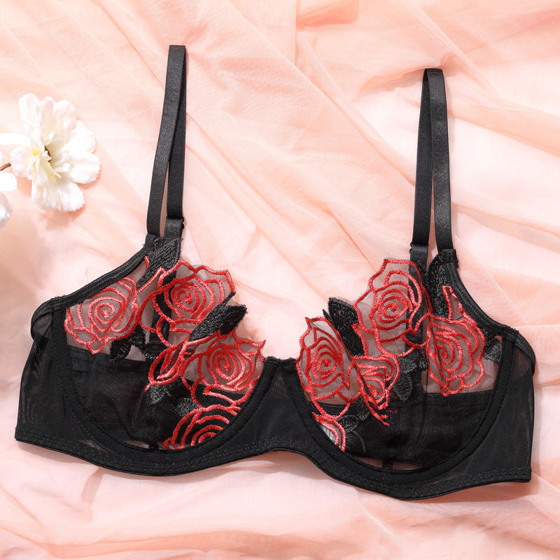 Rose embroidery mesh garter three-piece sets