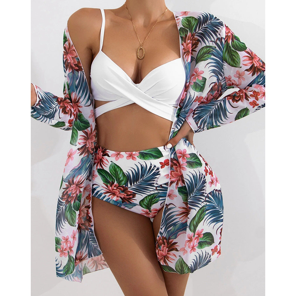 Exclusive mesh split three-piece bikinis