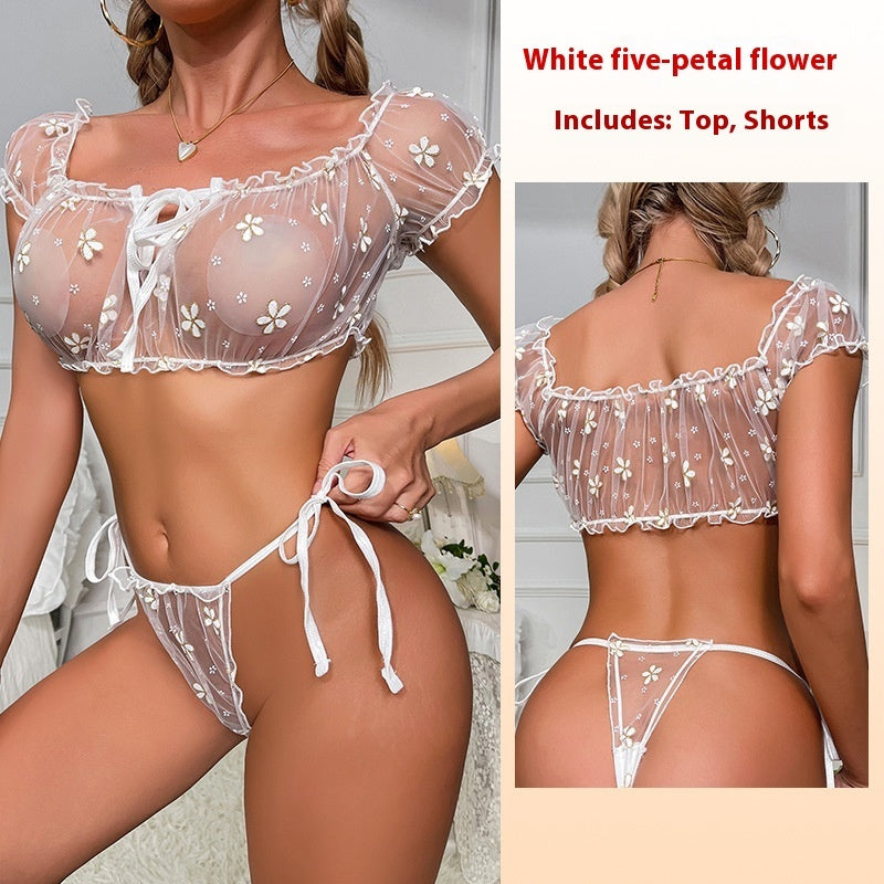 Mesh petals tube top lingerie sets