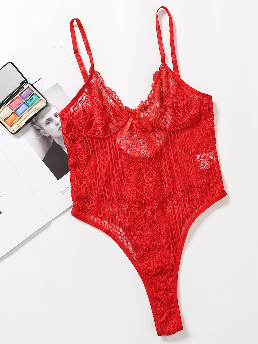 Playful lace one-piece lingerie pajamas